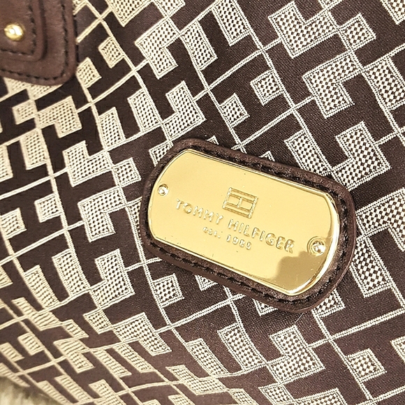 VTG 90's Tommy Hilfiger🦋Brown Tommy Monogram Duffel Bag♡Tote Bag - Picture 4 of 7